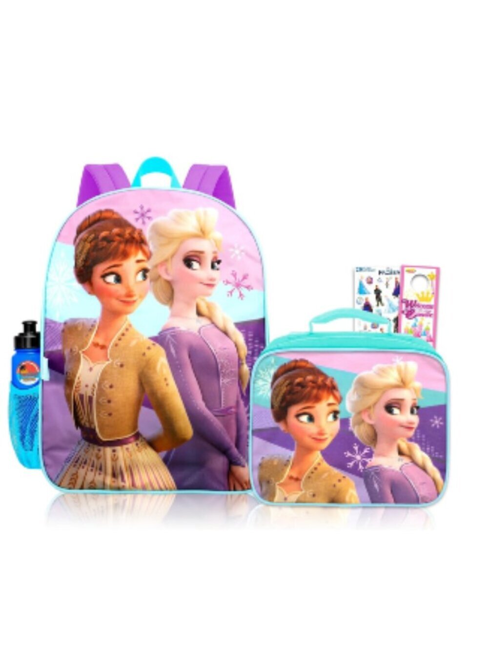 Disney Frozen Anna Elsa Backpack School Supplies Set 16" Lunch Bag Bottle